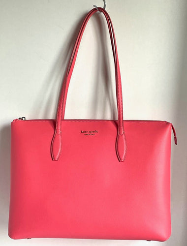 Kate Spade All day Zip Work Tote Womens Large Pink Leather Laptop Bag, Peach Melba