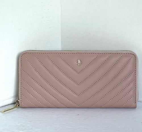 Kate Spade Amelia Slim Continental Wallet Womens Leather Quilted Flapper Pink