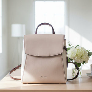 Kate Spade Grace Medium Backpack Leather Beige Colorblock Womens Flap