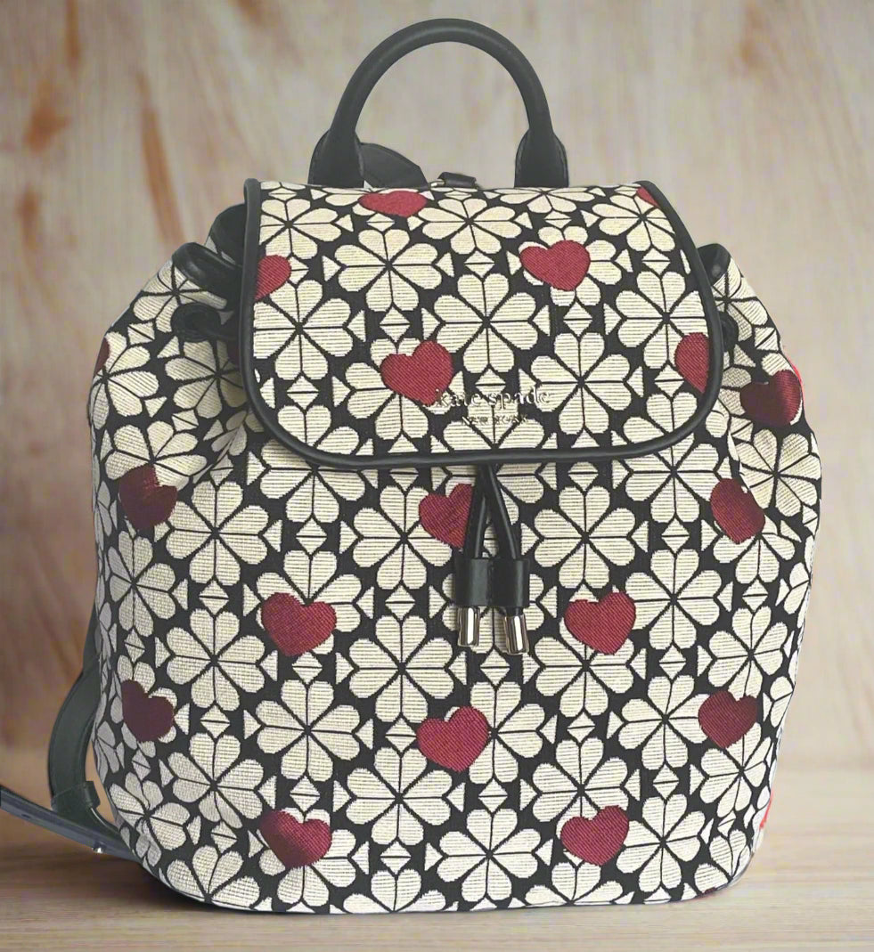 Kate Spade Jacquard Floral Hearts Backpack Medium Flap