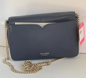Kate Spade Beaded Panther Crossbody Blue Chain Wallet Leather Slim Bag