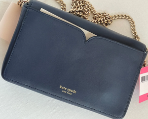 Kate Spade Beaded Panther Crossbody Blue Chain Wallet Leather Slim Bag