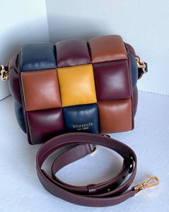 Kate Spade Boxxy Merlot Multi 3D Leather Crossbody Colorblock Cube Top Handle