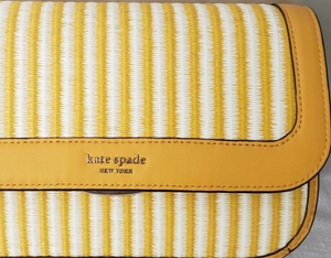 Kate Spade Buddie Shoulder Bag Clutch Yellow Leather Straw Crossbody ORG PKG