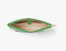 Load image into Gallery viewer, Kate Spade Cabana Canvas Pouch Medium Green Stripe Semi Structured Top Zip