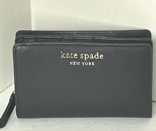 Kate Spade Cameron Medium Black Bifold Wallet Snap Coin Zip Saffiano