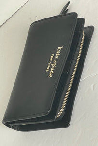 Kate Spade Cameron Medium Black Bifold Wallet Snap Coin Zip Saffiano