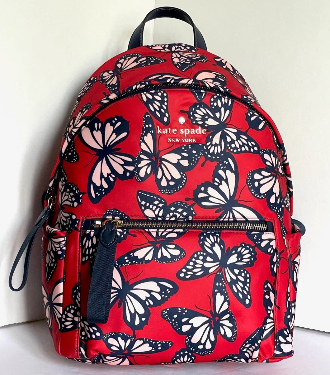 Kate Spade Backpack Womens Medium Red Chelsea Recycled Nylon Butterfly