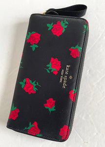 Kate Spade Chelsea Wallet Womens Rose Toss Black Large Nylon Continental Zip