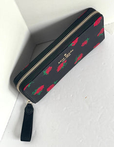 Kate Spade Chelsea Wallet Womens Rose Toss Black Large Nylon Continental Zip