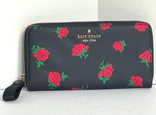 Load image into Gallery viewer, Kate Spade Chelsea Wallet Womens Rose Toss Black Large Nylon Continental Zip