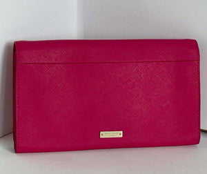 Kate Spade Clutch Womens Pink Leather Love Birds KISS Vintage Tally Foldover Bag