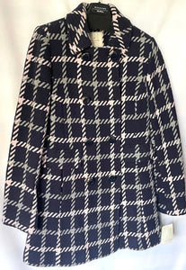 Kate Spade Coat Womens Extra Small Blue Double Breasted Plaid Wool Peacoat Bow