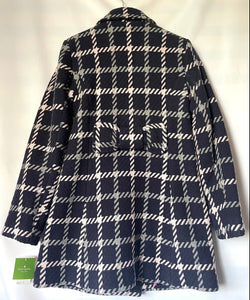 Kate Spade Coat Womens Extra Small Blue Double Breasted Plaid Wool Peacoat Bow