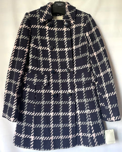 Kate Spade Coat Womens Extra Small Blue Double Breasted Plaid Wool Peacoat Bow