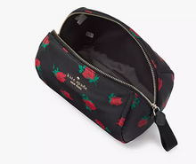Load image into Gallery viewer, Kate Spade Cosmetic Case Small  Nylon Pouch Chelsea Rose Toss Black Floral KE611
