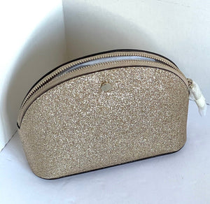 Kate Spade Crossbody Wallet Pouch Womens Rose Gold Trio Glitter Makeup Card Case