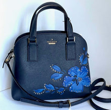 Load image into Gallery viewer, Kate Spade Crossbody Womens Blue Small Lottie Floral Applique Top Handle Satchel