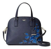 Load image into Gallery viewer, Kate Spade Crossbody Womens Blue Small Lottie Floral Applique Top Handle Satchel