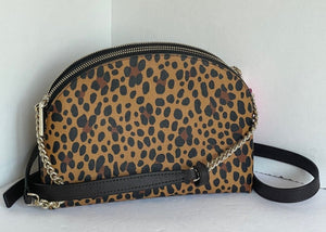 Kate Spade Crossbody Womens Leopard Brown Leather Dome Spencer Double Zip