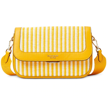 Load image into Gallery viewer, Kate Spade Crossbody Womens Medium Yellow Clutch Leather Straw Buddie Striped