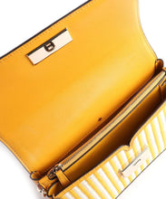 Load image into Gallery viewer, Kate Spade Crossbody Womens Medium Yellow Clutch Leather Straw Buddie Striped