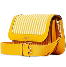 Load image into Gallery viewer, Kate Spade Crossbody Womens Medium Yellow Clutch Leather Straw Buddie Striped