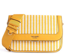 Load image into Gallery viewer, Kate Spade Crossbody Womens Medium Yellow Clutch Leather Straw Buddie Striped