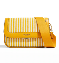 Load image into Gallery viewer, Kate Spade Crossbody Womens Medium Yellow Clutch Leather Straw Buddie Striped