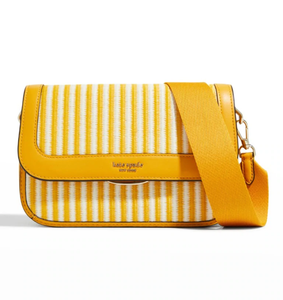 Kate Spade Crossbody Womens Medium Yellow Clutch Leather Straw Buddie Striped