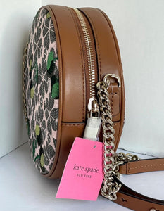 Kate Spade Crossbody Womens Small Brown Canteen Floral Jacquard Cherry Round