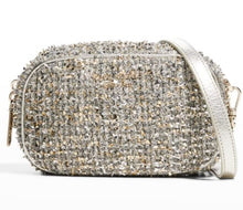 Load image into Gallery viewer, Kate Spade Crossbody Womens Small Silver Camera Bag Metallic Tweed Clutch