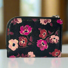 Load image into Gallery viewer, Kate Spade Devin Fall Poppies Small Compact Wallet Womens Black Pink Zip