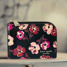 Load image into Gallery viewer, Kate Spade Devin Fall Poppies Small Compact Wallet Womens Black Pink Zip