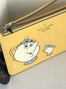 Kate Spade Disney L-Zip Wristlet Beauty And The Beast Medium Wallet Mrs Potts Chip