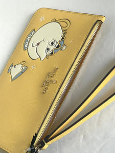 Kate Spade Disney L-Zip Wristlet Beauty And The Beast Medium Wallet Mrs Potts Chip