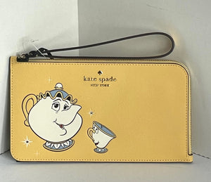 Kate Spade Disney L-Zip Wristlet Beauty And The Beast Medium Wallet Mrs Potts Chip