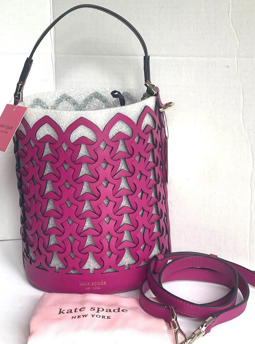 Kate Spade Dorie Bucket Bag Womens Pink Small Crossbody Leather Handcrafted