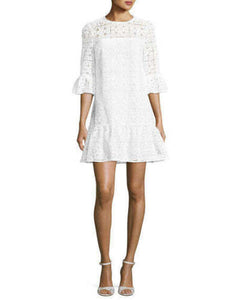Kate Spade Dress Womens 00 White Mini Shift Ruffled Hem Floral Lace Lined