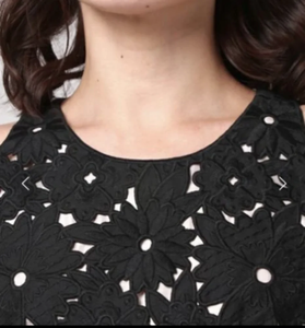 Kate Spade Dress Womens Black Sleeveless Fit Flare A-line Floral Cutout Short