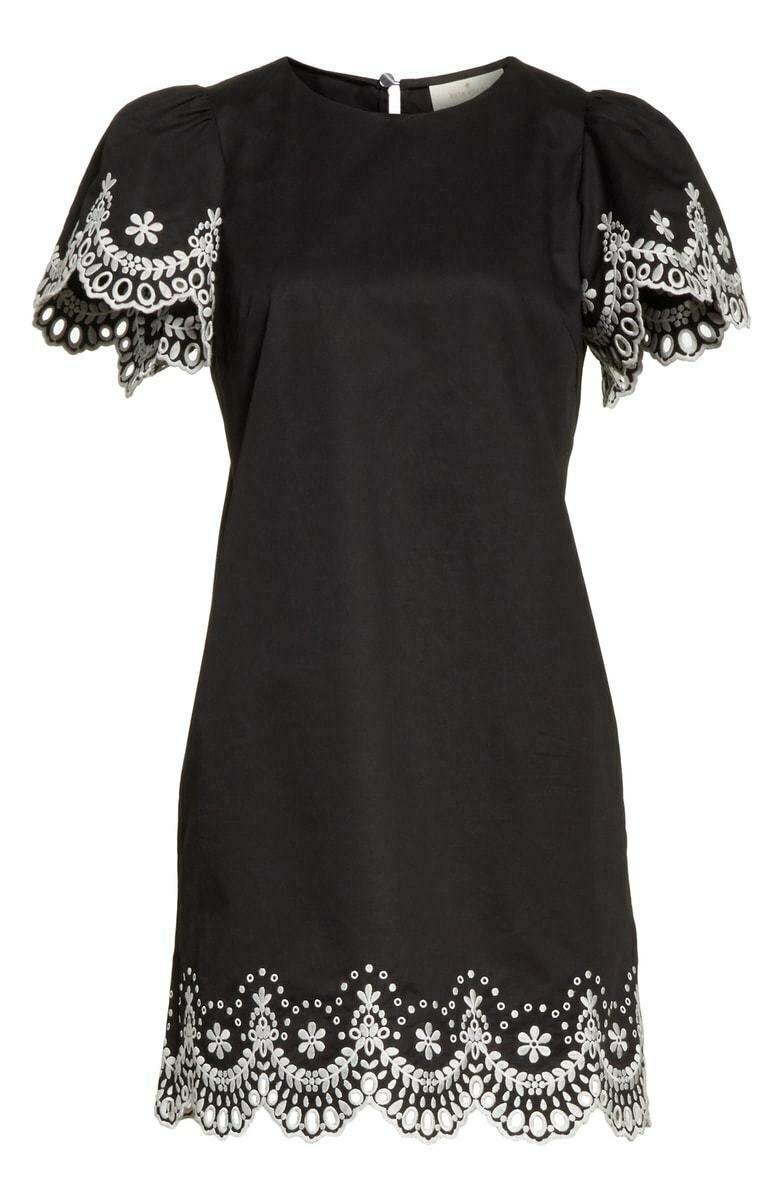 Kate Spade Flutter Sleeve Cutwork Dress, Black