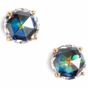 Kate Spade Earrings Stud Blue Crystal Women Round 14K Gold Plate Bright Ideas Box