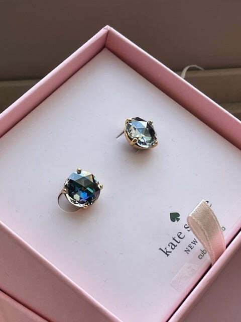 Kate Spade Earrings Stud Blue Crystal Women Round 14K Gold Plate