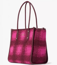 Load image into Gallery viewer, Kate Spade Ella Plaid Tweed Tote Bright Rose Black Medium Shoulder Bag