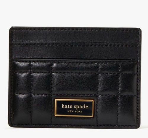 Kate Spade Evelyn Cardholder Quilted Black Leather Slim Wallet Womens Case