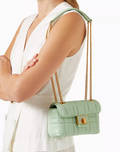 Kate Spade Evelyn Quilted Small Shoulder Crossbody Green Leather Bag Chain