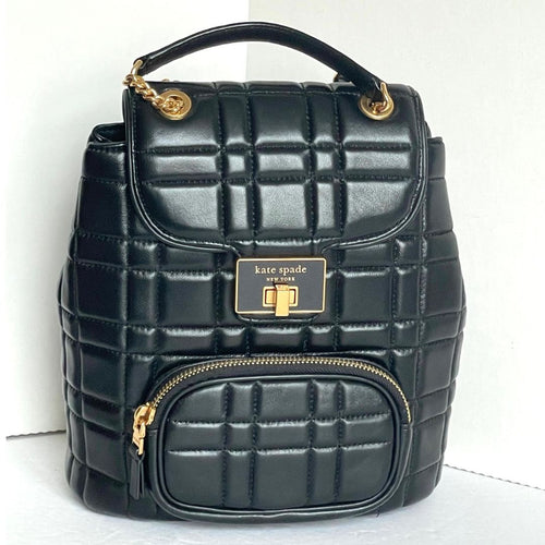Kate Spade Evelyn Small Backpack Black Quilted Turnlock Top Handle Bag