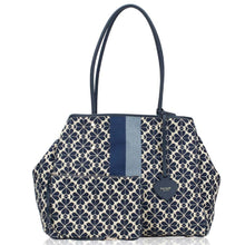 Load image into Gallery viewer, Kate Spade Everything Tote Large Blue Jacquard Stripe Spade Flower w Wristlet