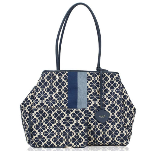 Kate Spade Everything Tote Large Blue Jacquard Stripe Spade Flower w Wristlet