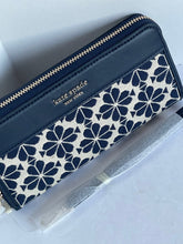 Load image into Gallery viewer, Kate Spade Flower Jacquard Wallet Womens Blue Zip Around Continental Wristlet